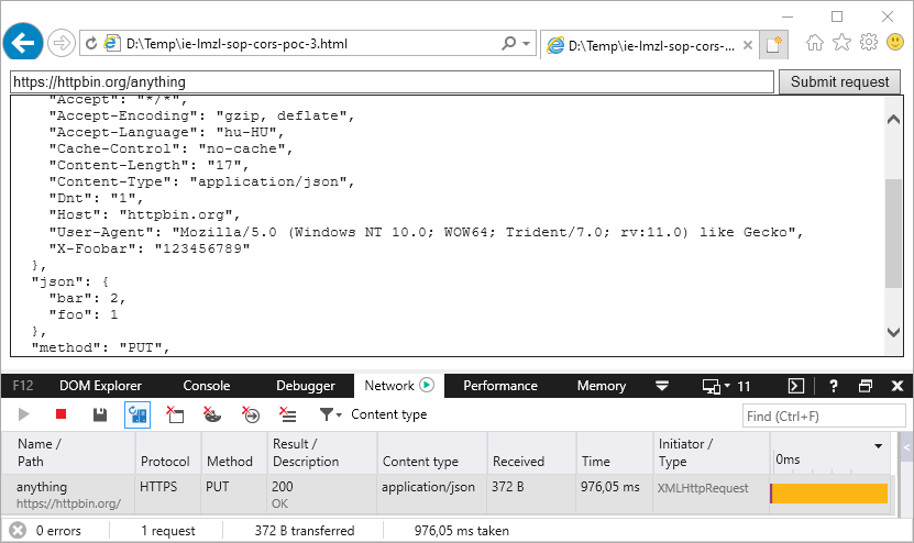 Cross-origin request from a local file without preflight