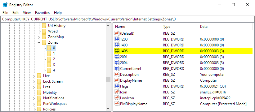 Disable cross-origin requests in the registry